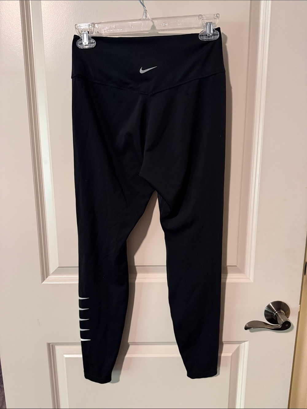 Nike Black Athletic Leggings with Reflective Swoosh - cropped